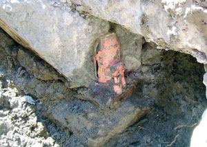 Failed concrete underpinning meant to repair a foundation issue in Lockhart.