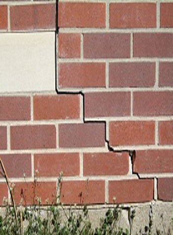 photo of a rotating foundation wall with cracks in Poteet
